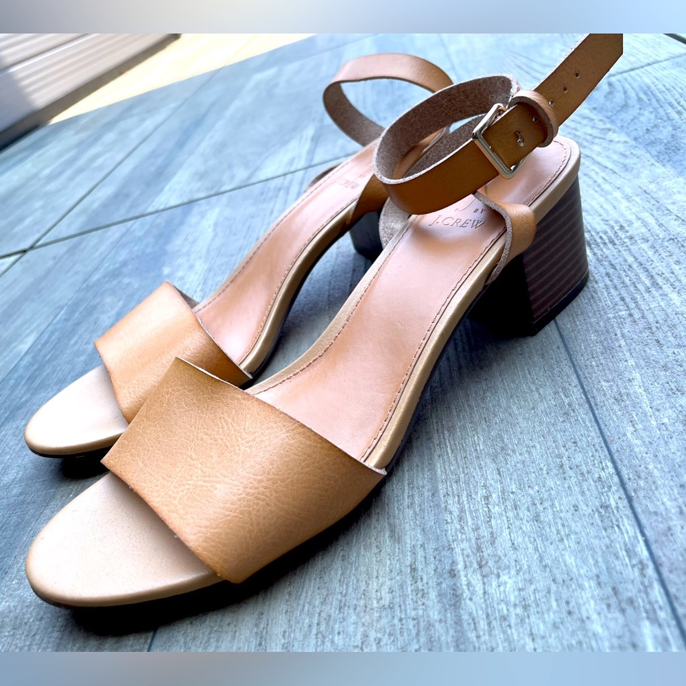 J Crew Low Block Heel Tan Open Sandal
